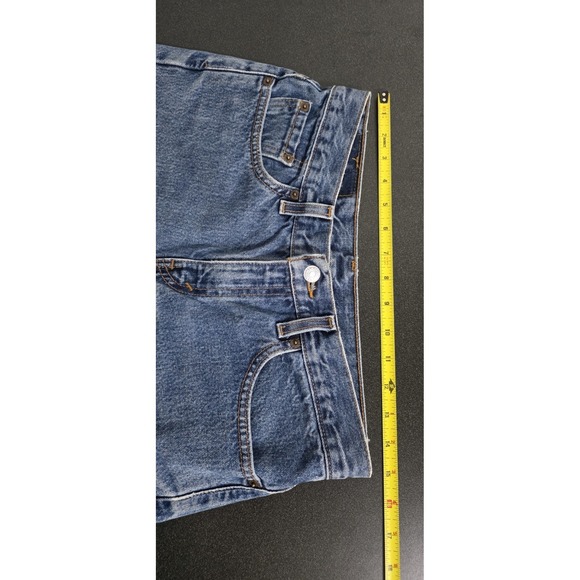 Levi's 505 Cutoffs Jean Shorts Women 9 Blue Leather Tag Daisy Shortie Booty EUC - Picture 5 of 8